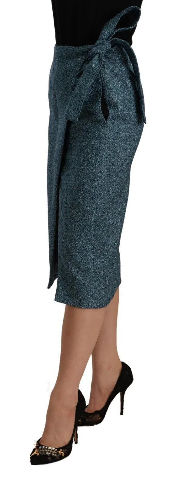 Koonhor Blue High Waist Pencil Straight Wrap Style Skirt - Zeiniez