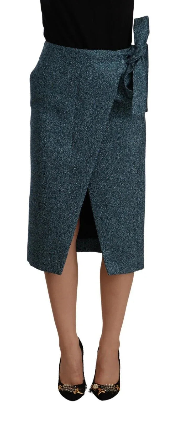 Koonhor Blue High Waist Pencil Straight Wrap Style Skirt - Zeiniez