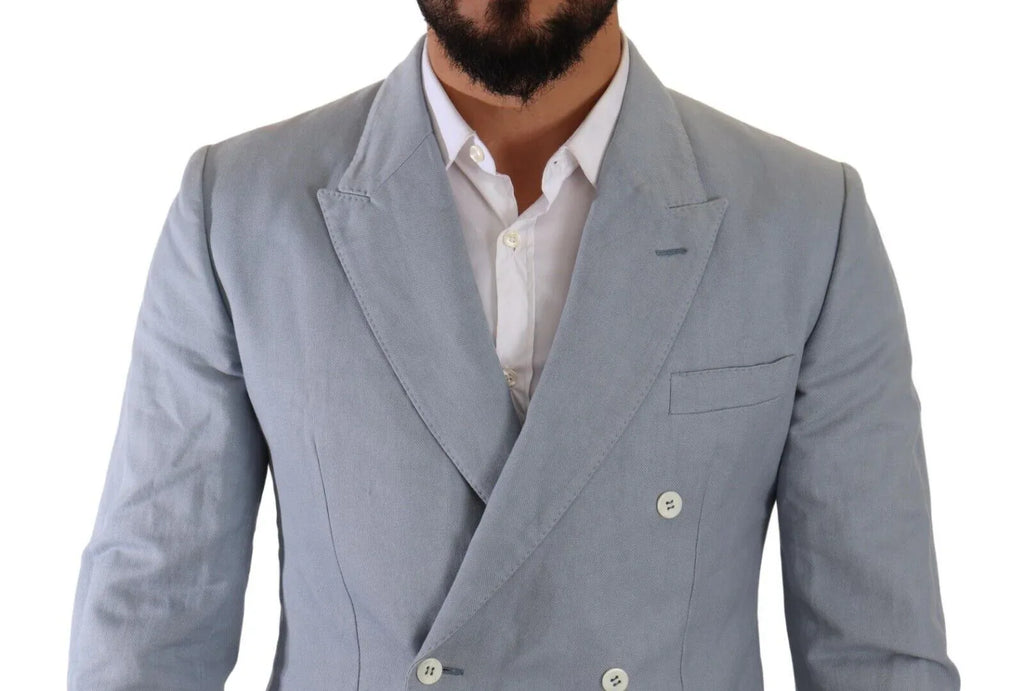 Dolce & Gabbana Blue Cotton Linen Slim Fit Jacket Coat Blazer - Zeiniez