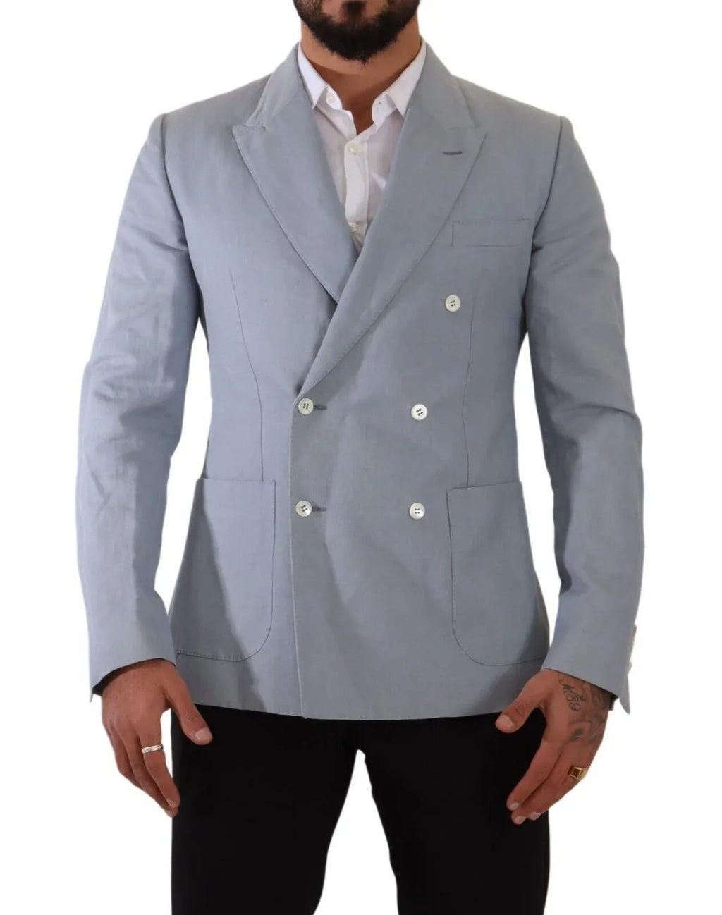 Dolce & Gabbana Blue Cotton Linen Slim Fit Jacket Coat Blazer - Zeiniez