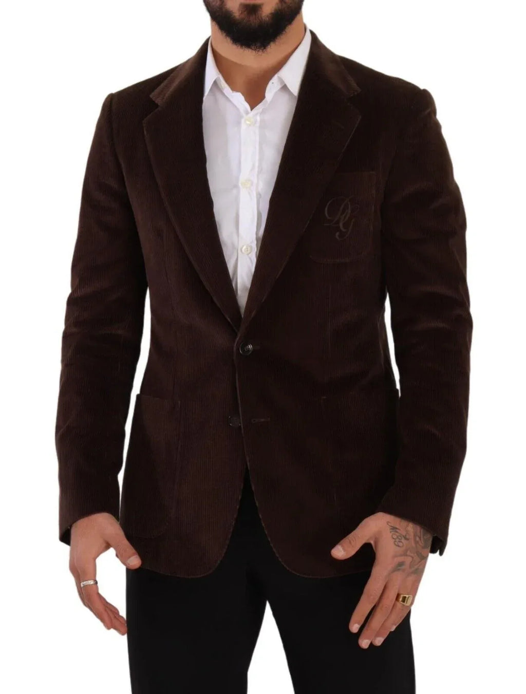 Dolce & Gabbana Brown Corduroy Slim Fit Coat DG Logo Blazer - Zeiniez
