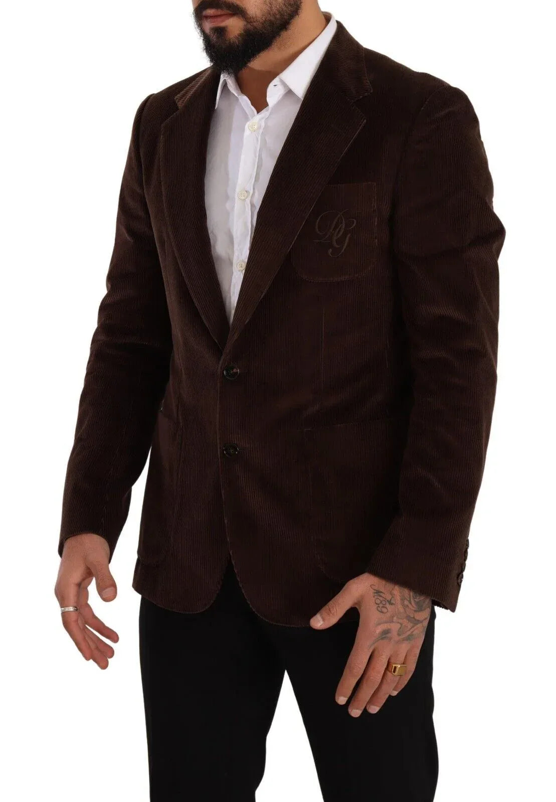 Dolce & Gabbana Brown Corduroy Slim Fit Coat DG Logo Blazer - Zeiniez