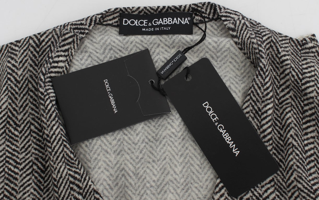 Dolce & Gabbana Black White Wool Top Cardigan Sweater Dolce & Gabbana