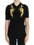 Dolce & Gabbana Black Silk Floral Embroidered Polo Top - Zeiniez