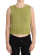 PINK MEMORIES Green Cotton Blend Knitted Sleeveless Sweater - Zeiniez