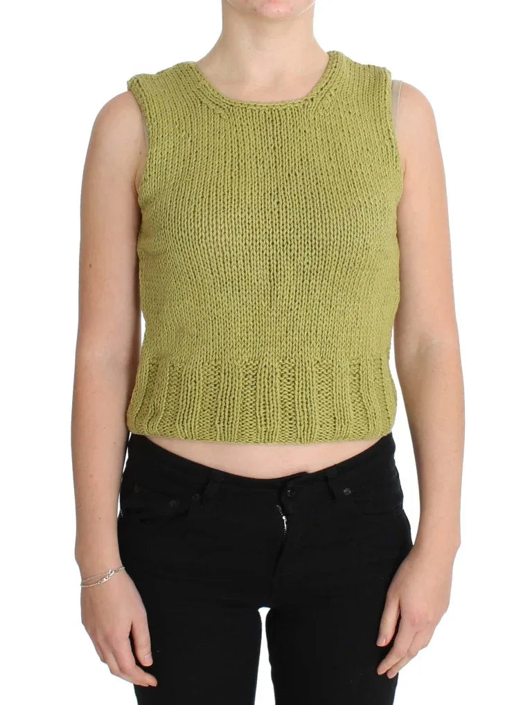 PINK MEMORIES Green Cotton Blend Knitted Sleeveless Sweater - Zeiniez
