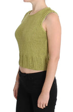 PINK MEMORIES Green Cotton Blend Knitted Sleeveless Sweater - Zeiniez