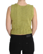 PINK MEMORIES Green Cotton Blend Knitted Sleeveless Sweater - Zeiniez