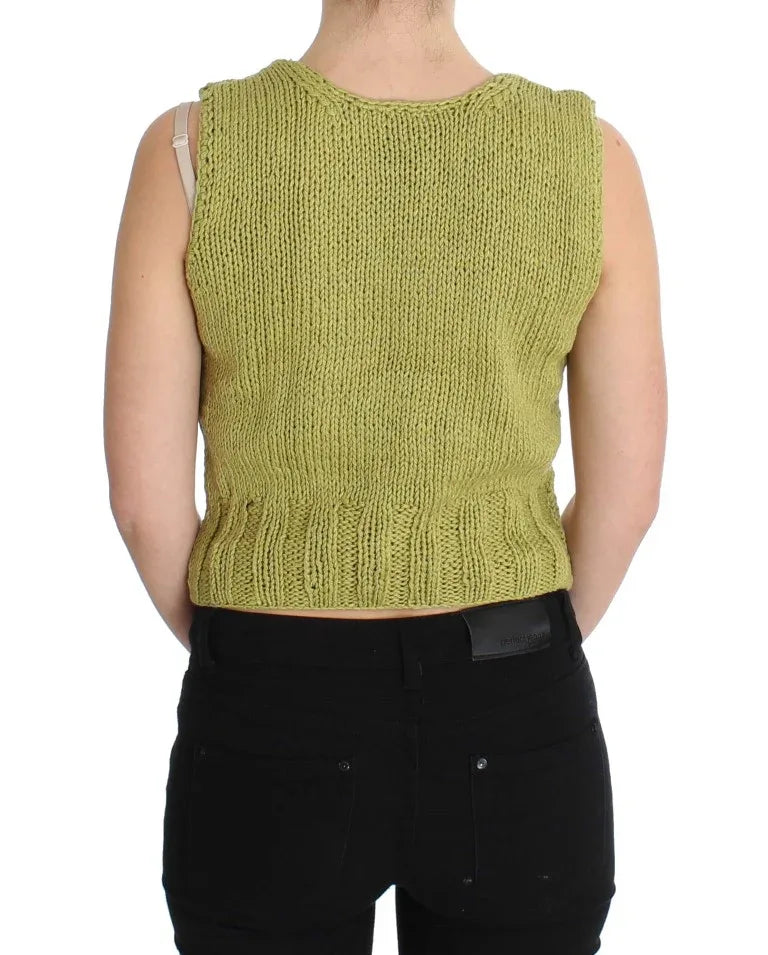 PINK MEMORIES Green Cotton Blend Knitted Sleeveless Sweater - Zeiniez
