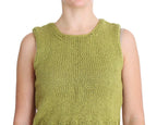 PINK MEMORIES Green Cotton Blend Knitted Sleeveless Sweater - Zeiniez
