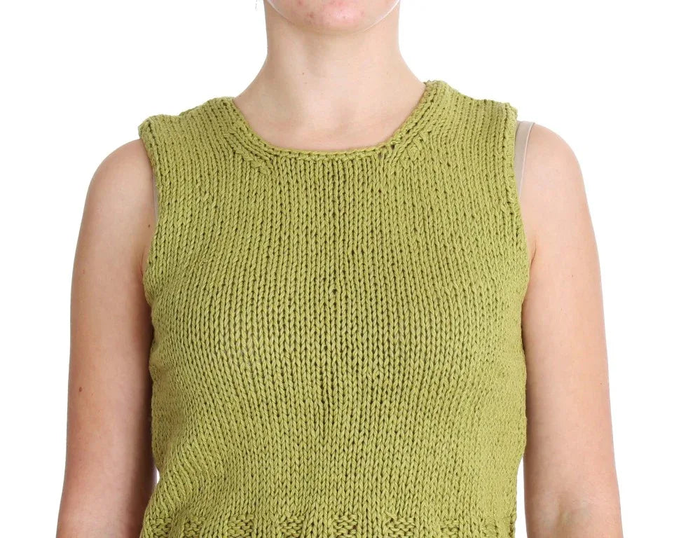 PINK MEMORIES Green Cotton Blend Knitted Sleeveless Sweater - Zeiniez