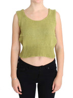 PINK MEMORIES Green Cotton Blend Knitted Sleeveless Sweater - Zeiniez