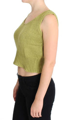 PINK MEMORIES Green Cotton Blend Knitted Sleeveless Sweater - Zeiniez