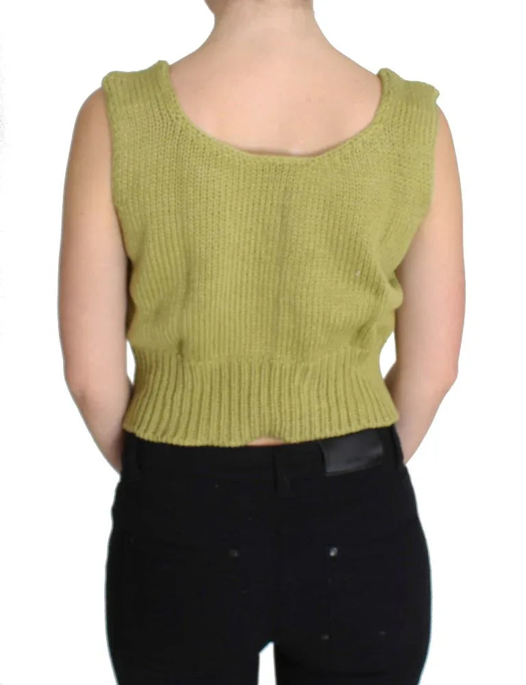 PINK MEMORIES Green Cotton Blend Knitted Sleeveless Sweater - Zeiniez
