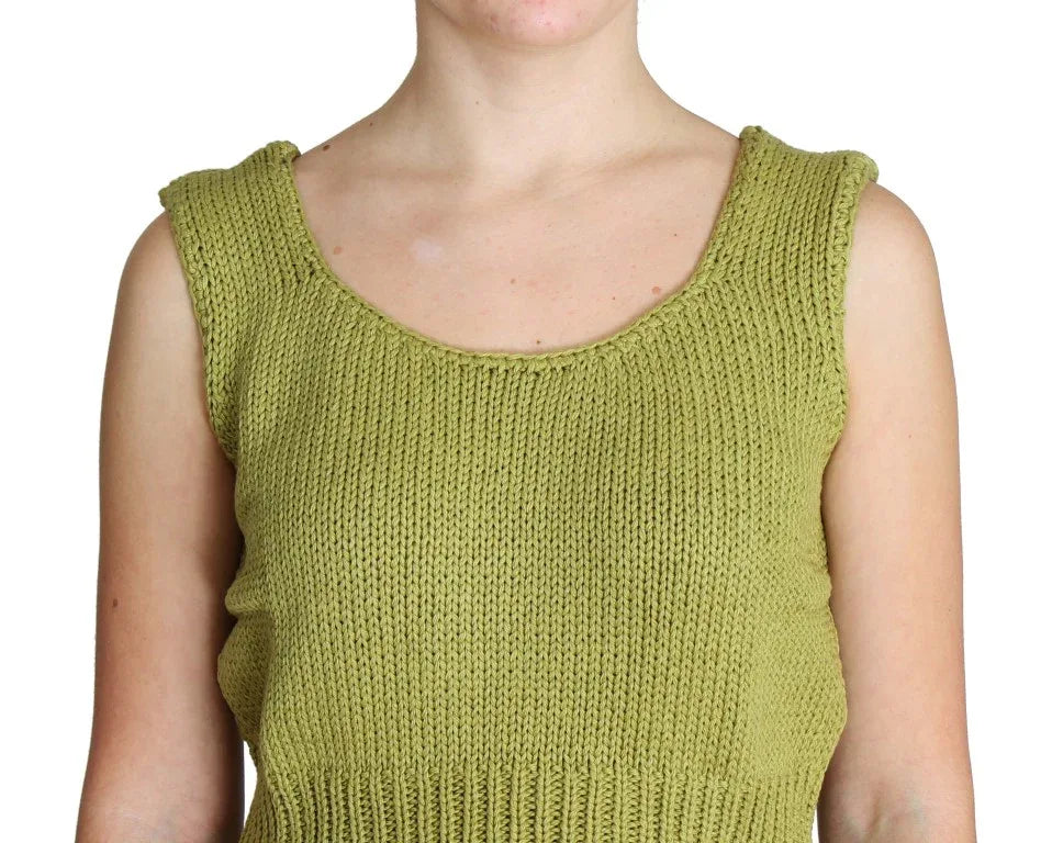 PINK MEMORIES Green Cotton Blend Knitted Sleeveless Sweater - Zeiniez