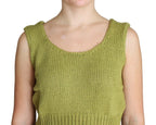 PINK MEMORIES Green Cotton Blend Knitted Sleeveless Sweater - Zeiniez