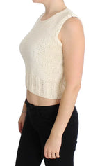 PINK MEMORIES Beige Cotton Blend Knitted Sleeveless Sweater - Zeiniez
