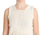 PINK MEMORIES Beige Cotton Blend Knitted Sleeveless Sweater - Zeiniez