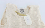 PINK MEMORIES Beige Cotton Blend Knitted Sleeveless Sweater - Zeiniez