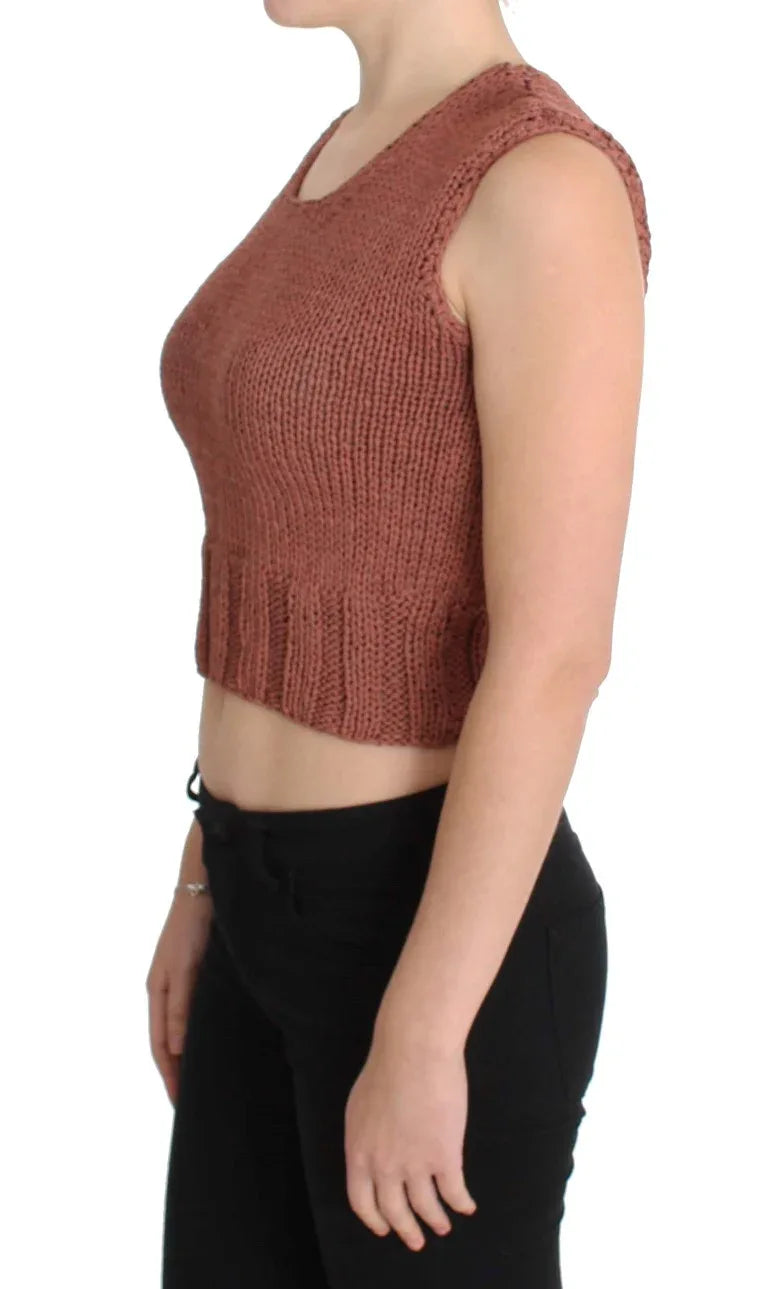 PINK MEMORIES Red Cotton Blend Knitted Sleeveless Sweater - Zeiniez