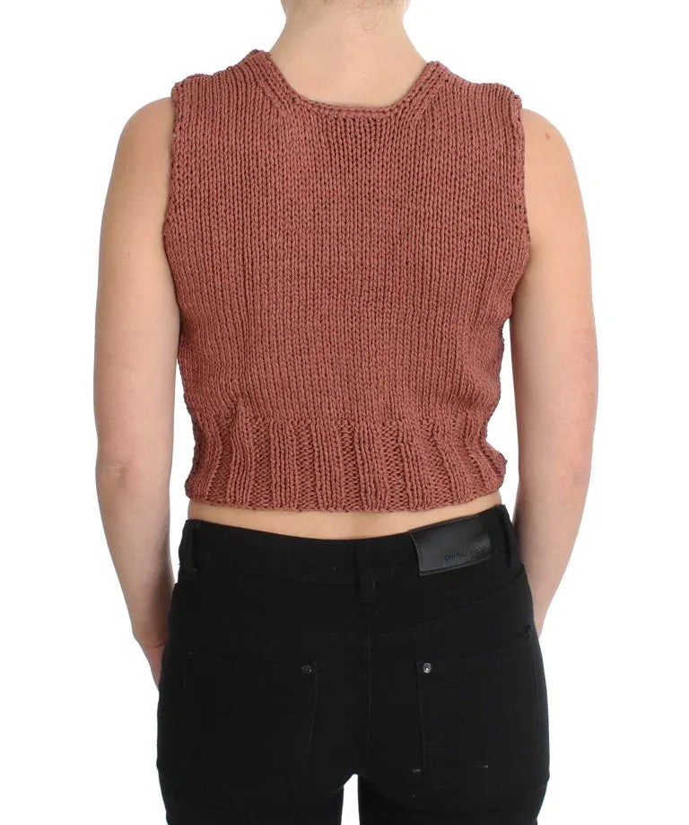 PINK MEMORIES Red Cotton Blend Knitted Sleeveless Sweater - Zeiniez
