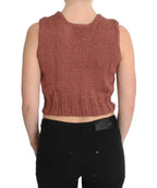 PINK MEMORIES Red Cotton Blend Knitted Sleeveless Sweater - Zeiniez