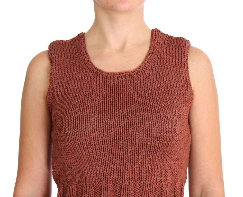 PINK MEMORIES Red Cotton Blend Knitted Sleeveless Sweater - Zeiniez