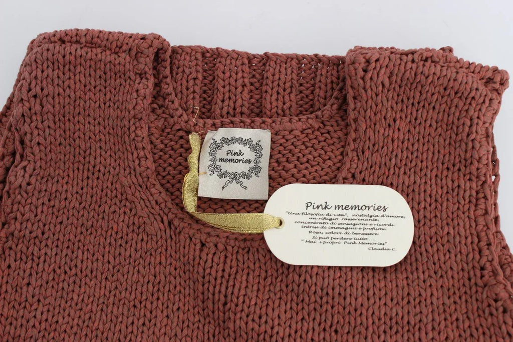 PINK MEMORIES Red Cotton Blend Knitted Sleeveless Sweater - Zeiniez