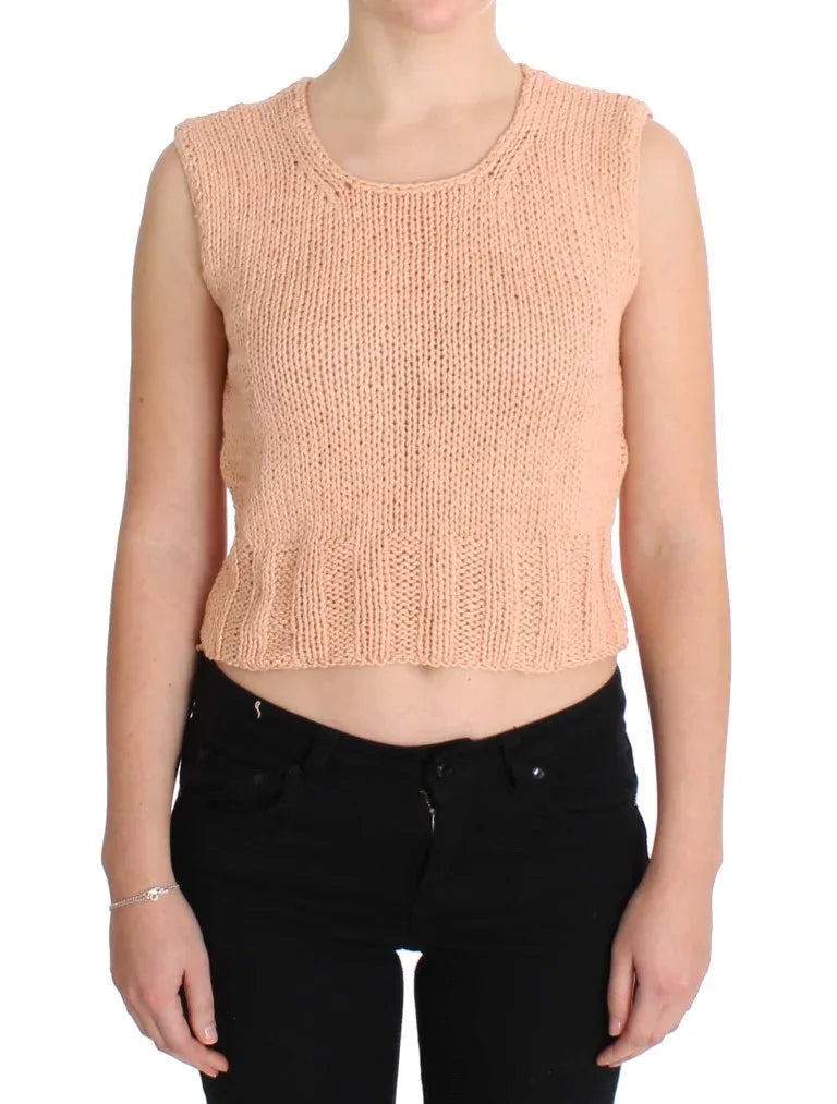 PINK MEMORIES Pink Cotton Blend Knitted Sleeveless Sweater - Zeiniez