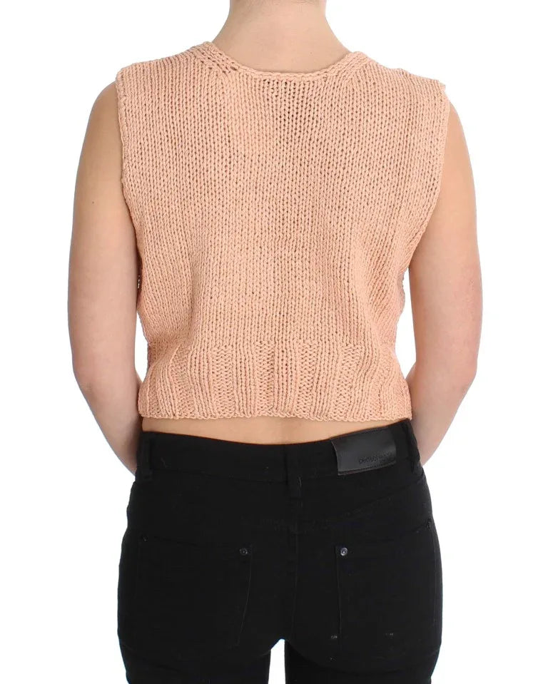 PINK MEMORIES Pink Cotton Blend Knitted Sleeveless Sweater - Zeiniez
