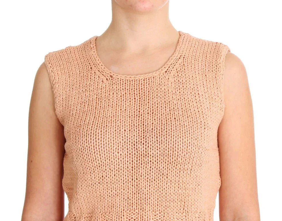 PINK MEMORIES Pink Cotton Blend Knitted Sleeveless Sweater - Zeiniez