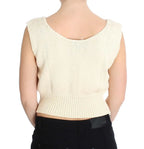 PINK MEMORIES Beige Cotton Blend Knitted Sleeveless Sweater - Zeiniez