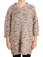 PINK MEMORIES Beige Wool Blend Knitted Oversize Sweater - Zeiniez