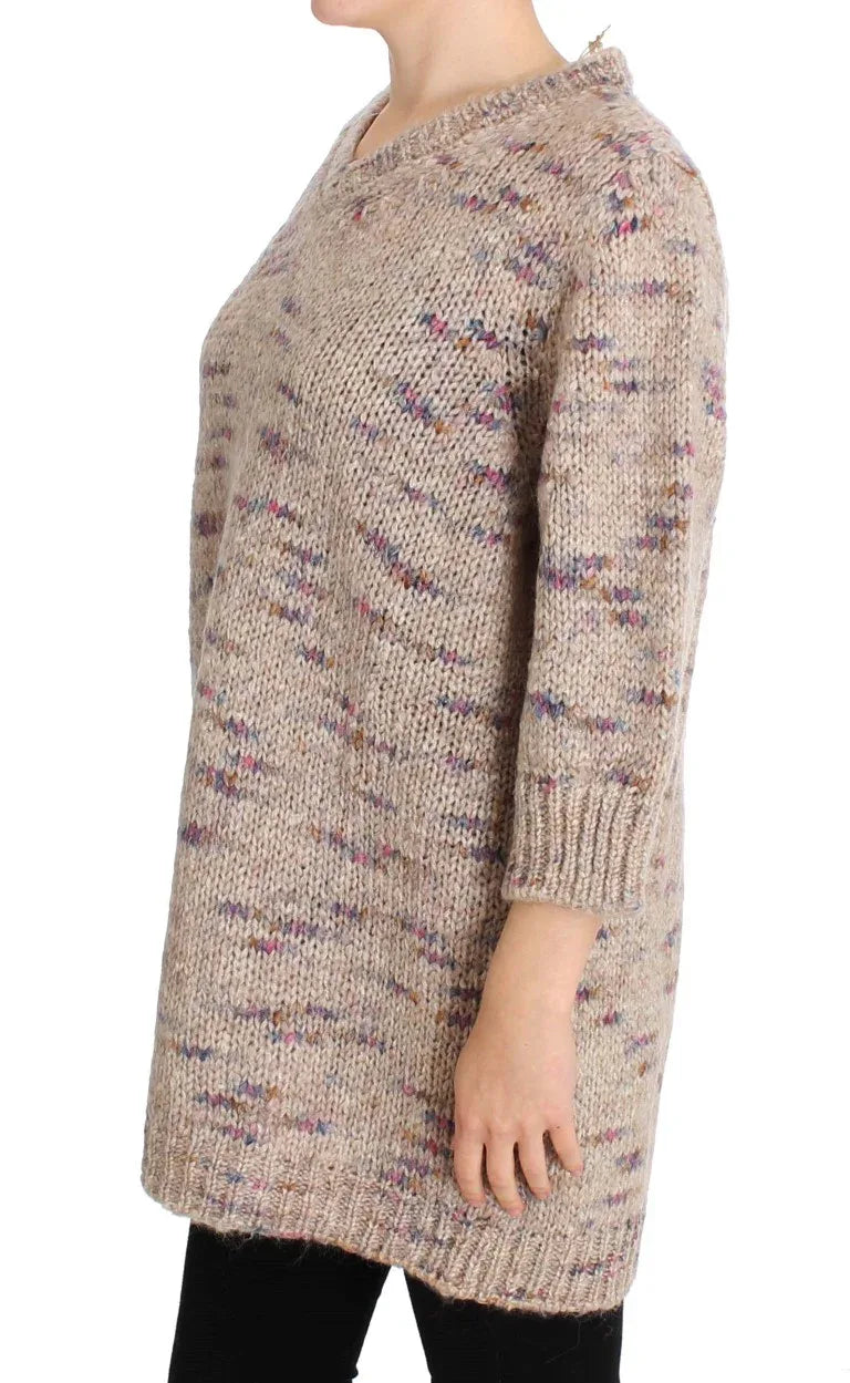 PINK MEMORIES Beige Wool Blend Knitted Oversize Sweater - Zeiniez