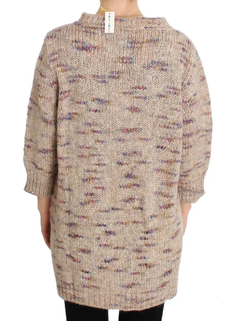 PINK MEMORIES Beige Wool Blend Knitted Oversize Sweater - Zeiniez