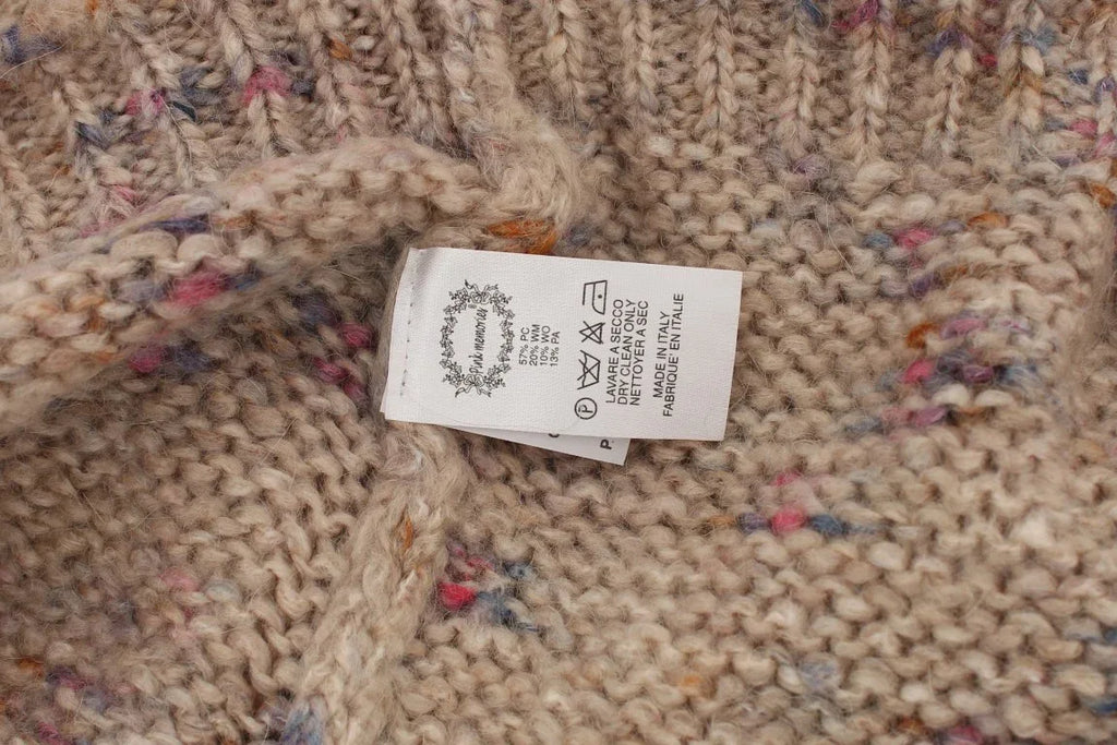 PINK MEMORIES Beige Wool Blend Knitted Oversize Sweater - Zeiniez