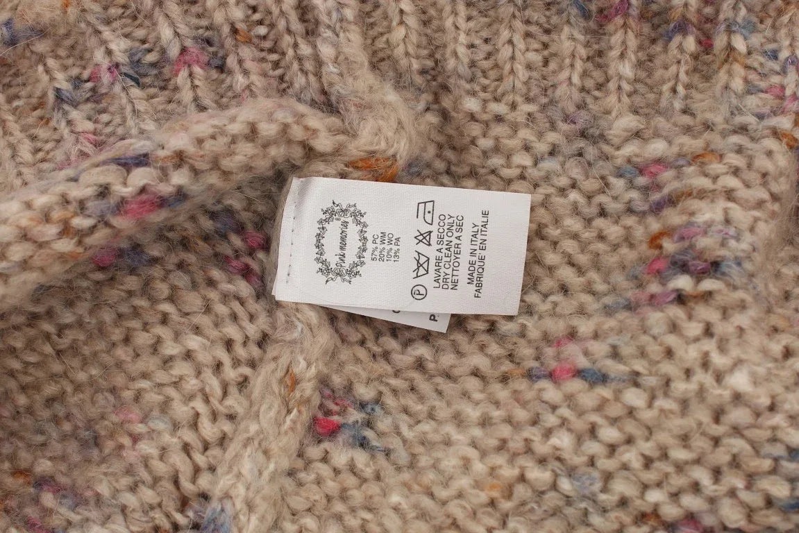 PINK MEMORIES Beige Wool Blend Knitted Oversize Sweater - Zeiniez