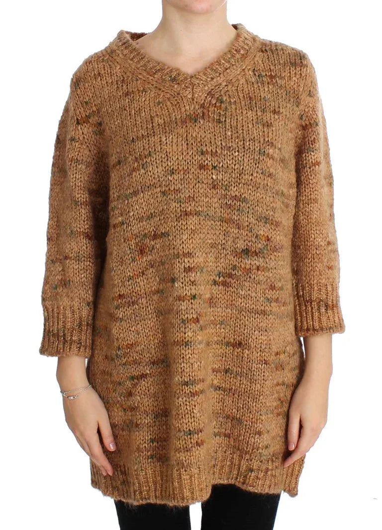 PINK MEMORIES Brown Wool Blend Knitted Oversize Sweater - Zeiniez
