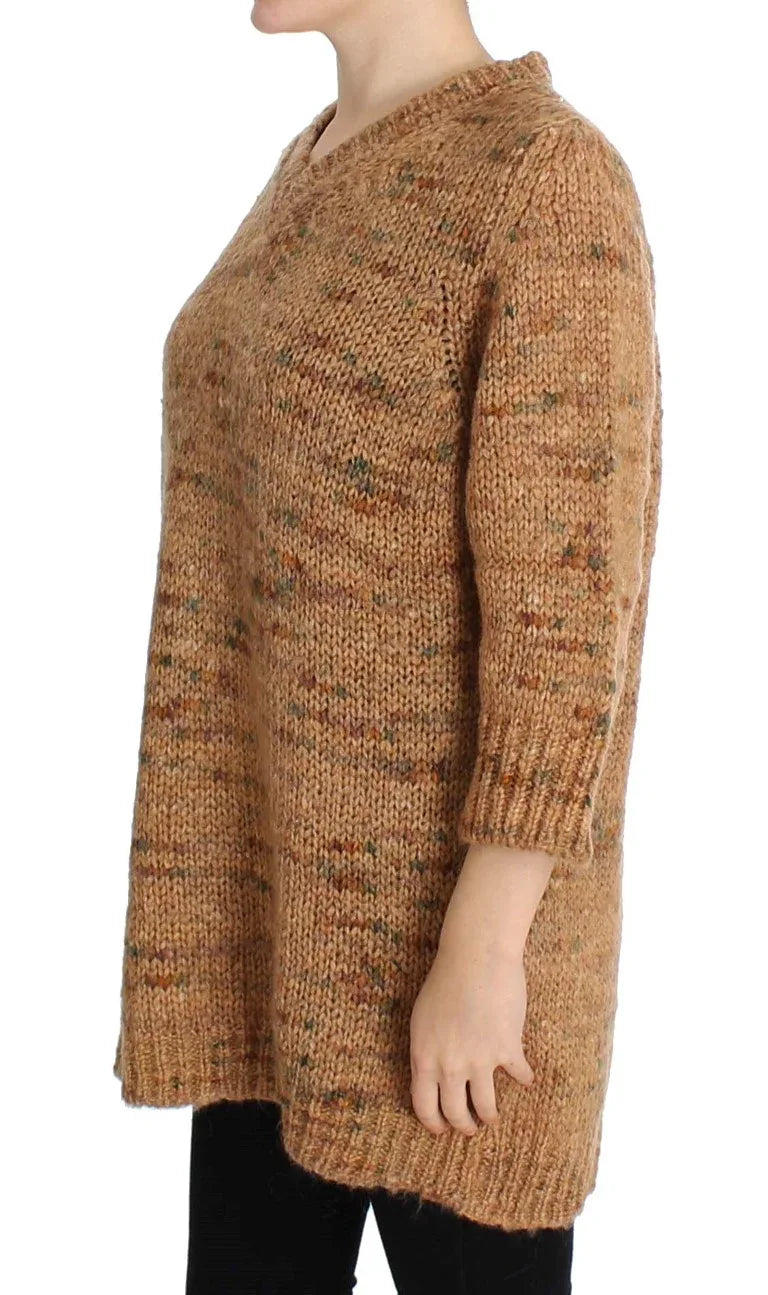 PINK MEMORIES Brown Wool Blend Knitted Oversize Sweater - Zeiniez