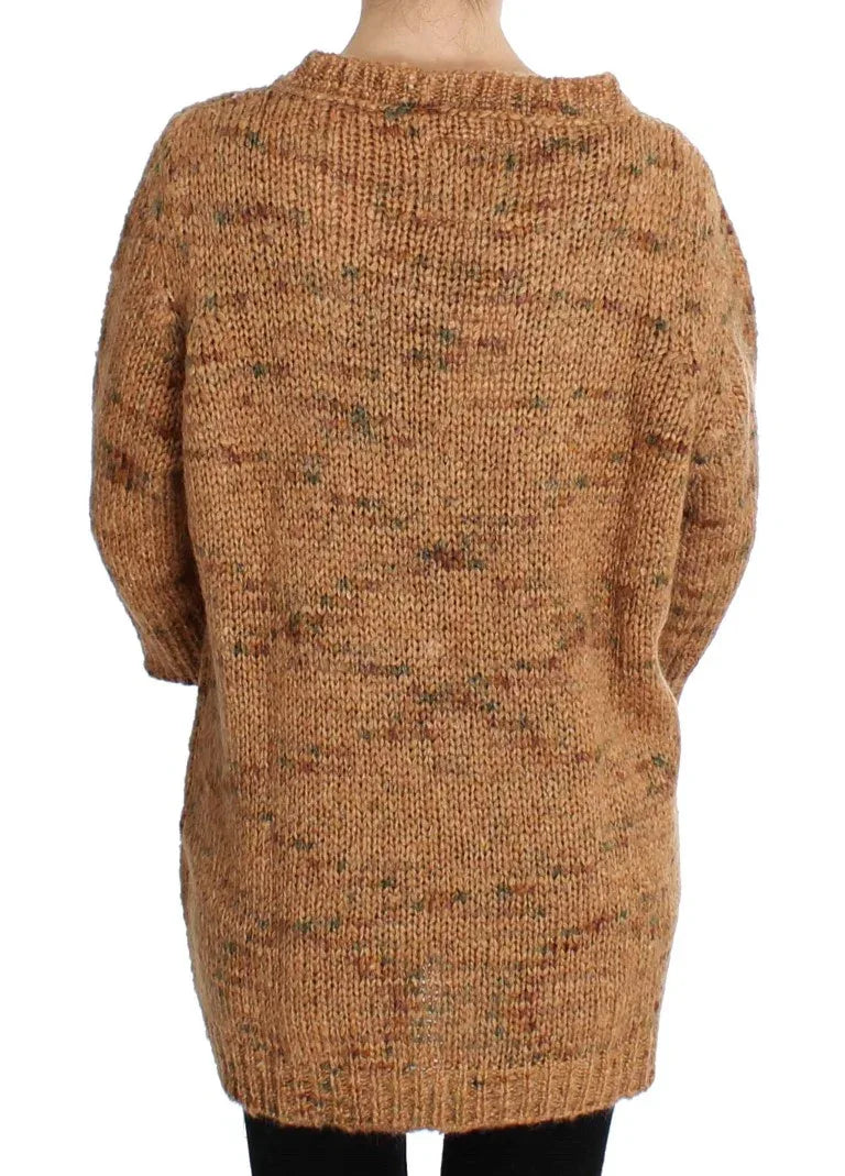 PINK MEMORIES Brown Wool Blend Knitted Oversize Sweater - Zeiniez