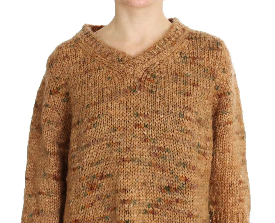 PINK MEMORIES Brown Wool Blend Knitted Oversize Sweater - Zeiniez