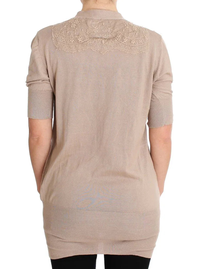 PINK MEMORIES Pink Lace Cotton Cardigan Sweater - Zeiniez