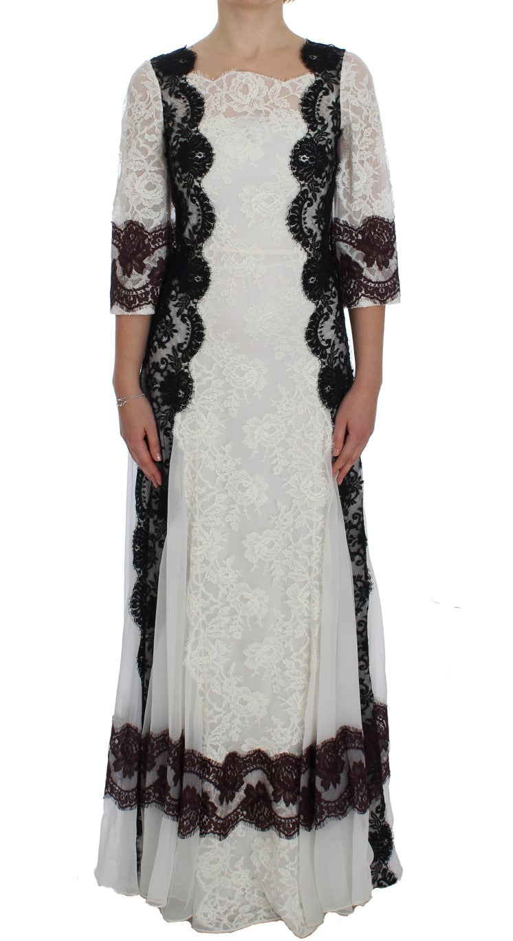 Dolce & Gabbana White Floral Lace Full Length Gown Dress Dolce & Gabbana