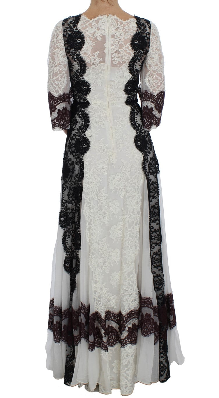 Dolce & Gabbana White Floral Lace Full Length Gown Dress Dolce & Gabbana