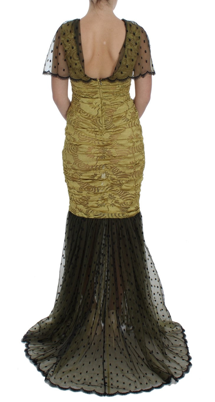 Dolce & Gabbana Yellow Black Floral Lace Ricamo Gown Dress Dolce & Gabbana