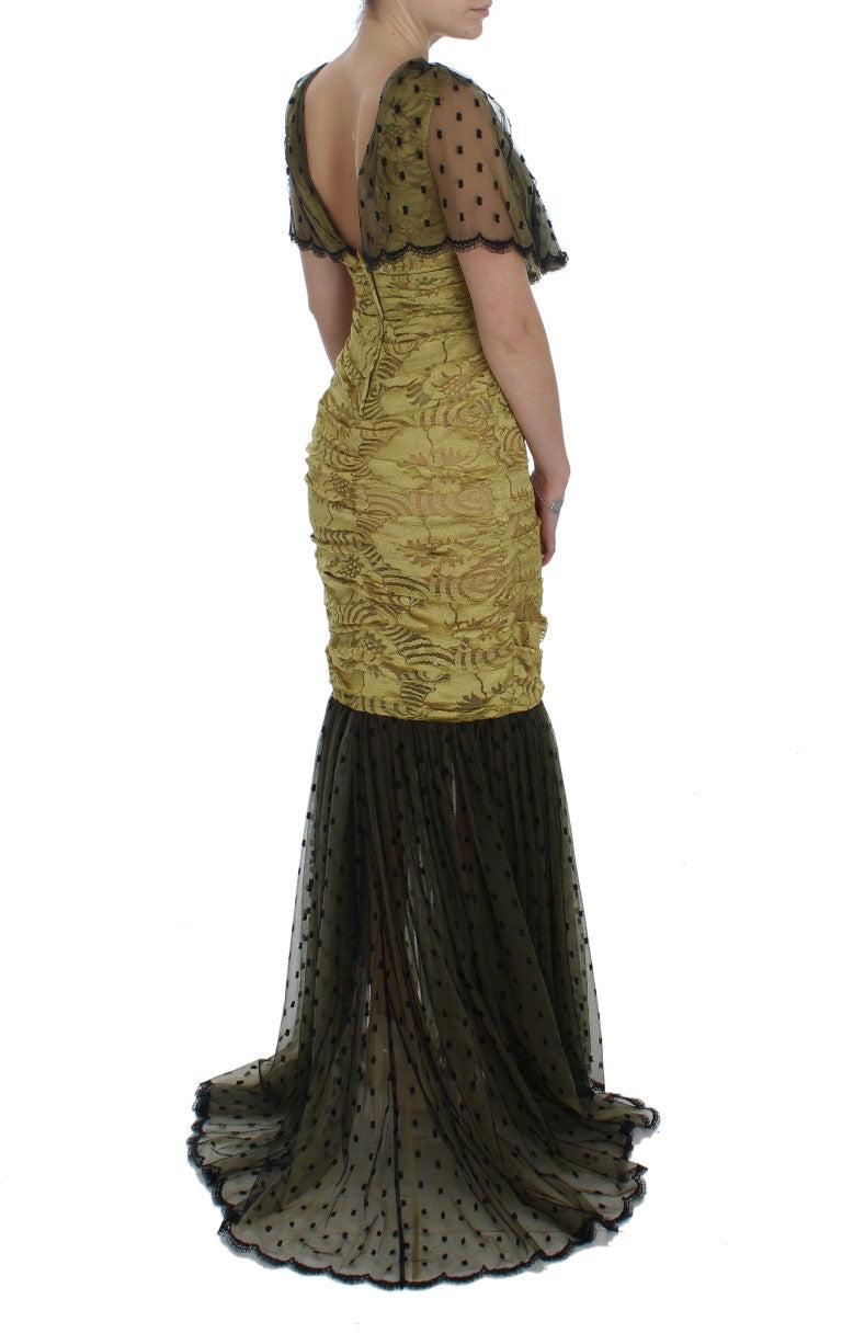 Dolce & Gabbana Yellow Black Floral Lace Ricamo Gown Dress Dolce & Gabbana