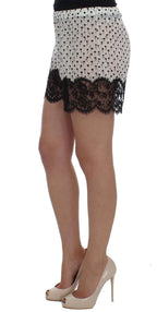 Dolce & Gabbana White Black Floral Lace Silk Sleepwear Shorts - Zeiniez
