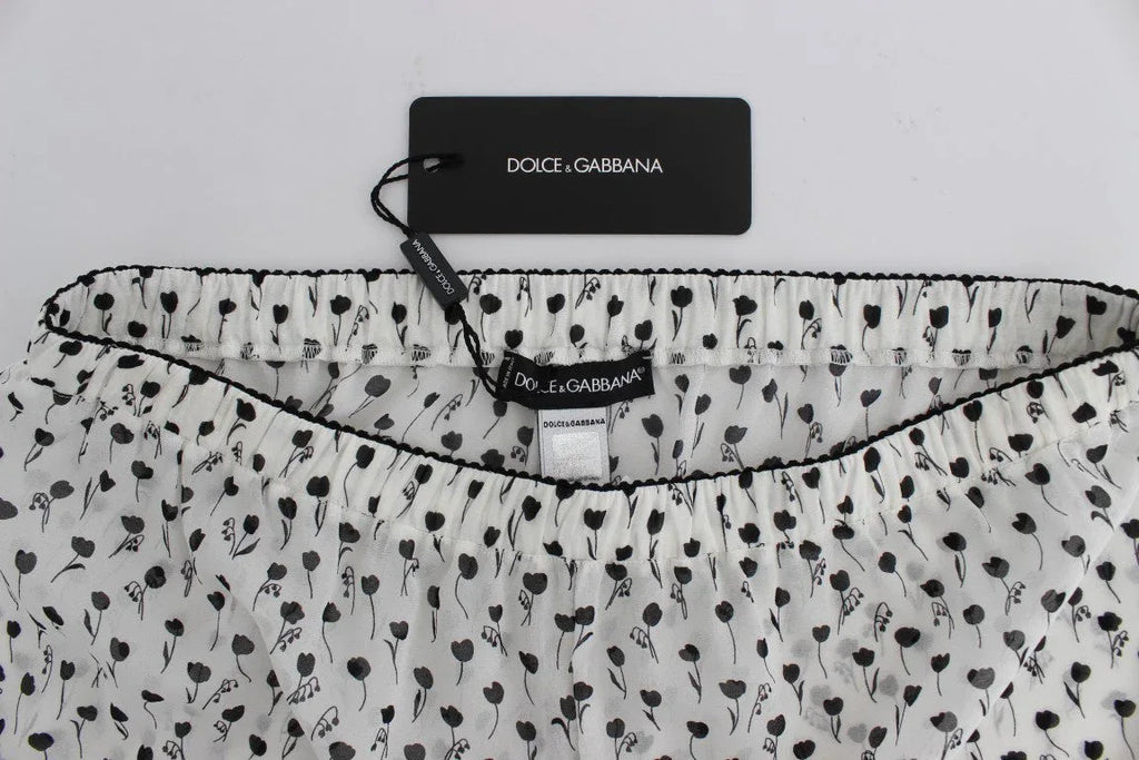 Dolce & Gabbana White Black Floral Lace Silk Sleepwear Shorts - Zeiniez
