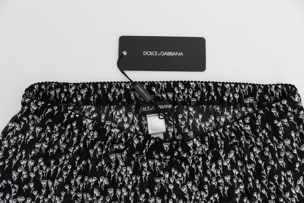 Dolce & Gabbana Black White Floral Lace Silk Sleepwear Shorts Dolce & Gabbana