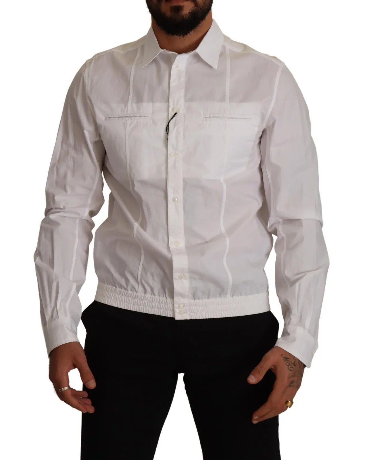 Dolce & Gabbana White Cotton Button Down Men Collared Shirt - Zeiniez